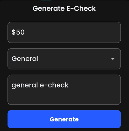 E-check issuance form in the mobile app
