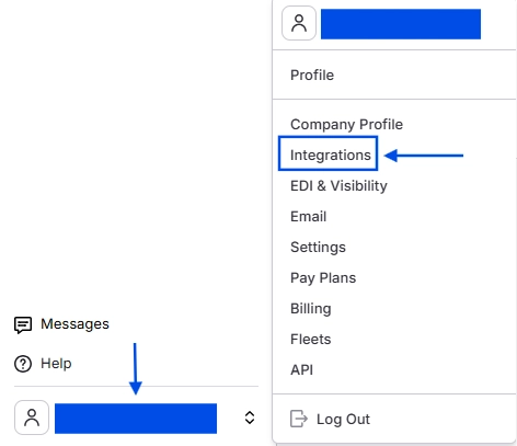 Management Menu with Integrations page highlighted
