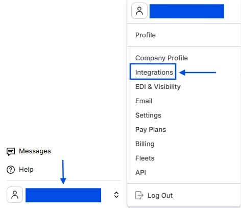 Management Menu with Integrations page highlighted