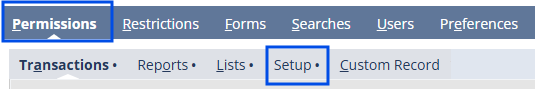 Setup permissions tab on the role