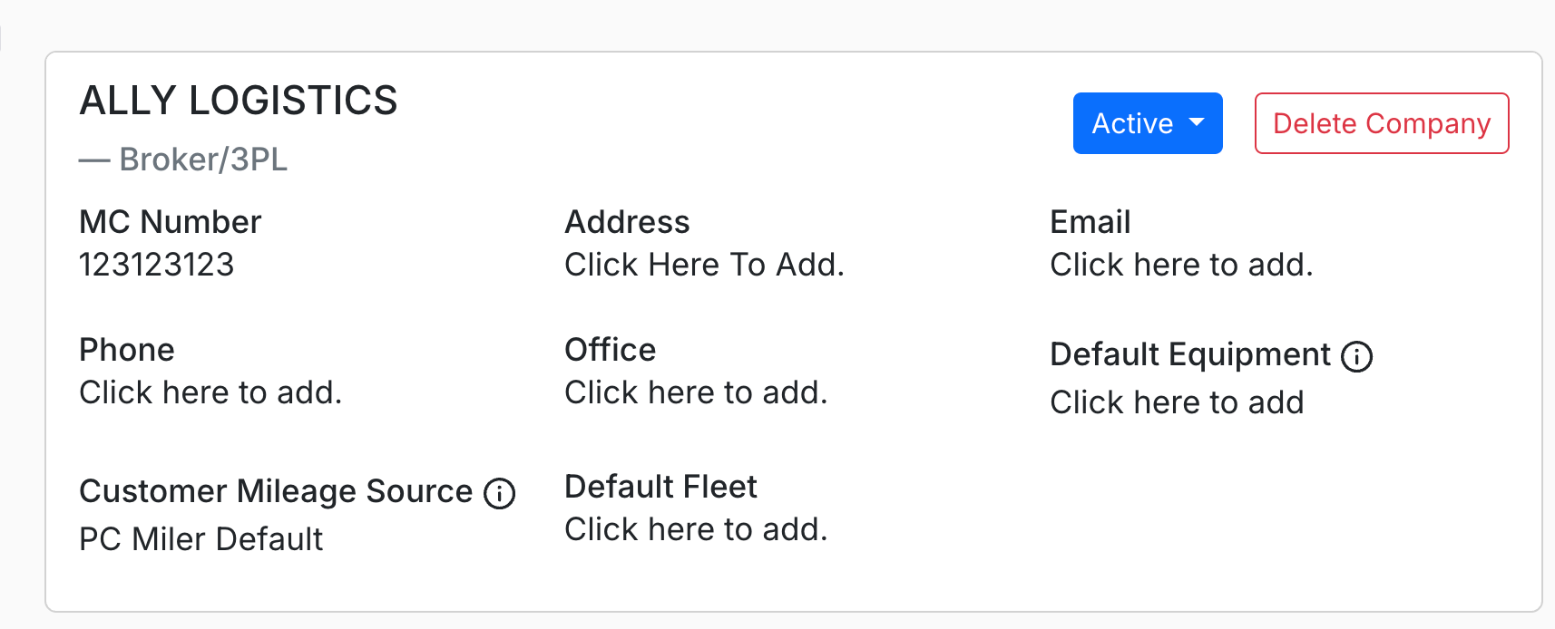 Screenshot showing Delete button in top right corner of customer profile