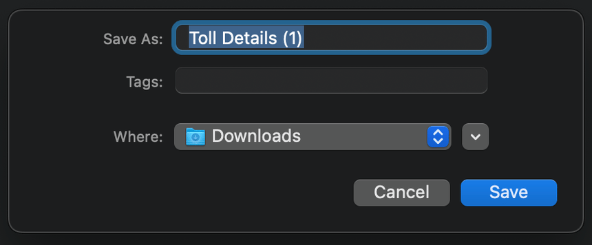 This image shows the file save dialog after clicking export from PrePass.