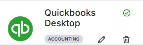 Green checkmark next to QuickBooks Desktop integration.