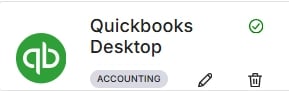 Green checkmark next to QuickBooks Desktop integration.