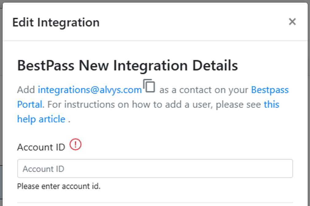 This image shows the Alvys Integrations page with the Tolls section expanded and the BestPass new pencil icon visible.
