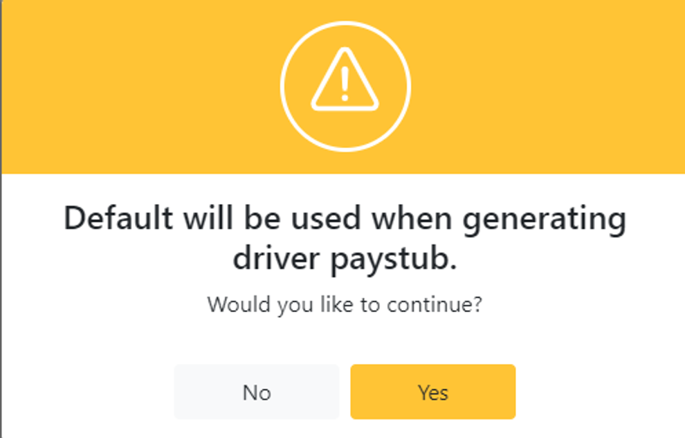 Image showing the confirmation screen after clicking the tick icon to select a paystub layout