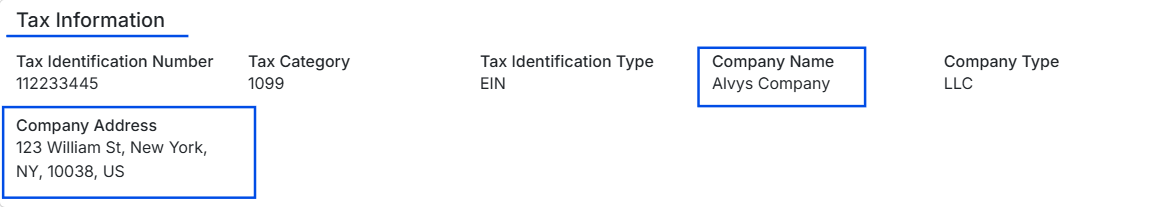 Image showing the Tax Company Name and Company Address