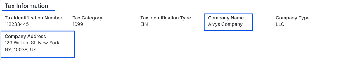 Image showing the Tax Company Name and Company Address