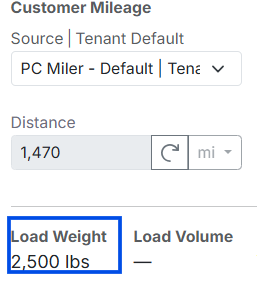 Image showing load weight field on load details page