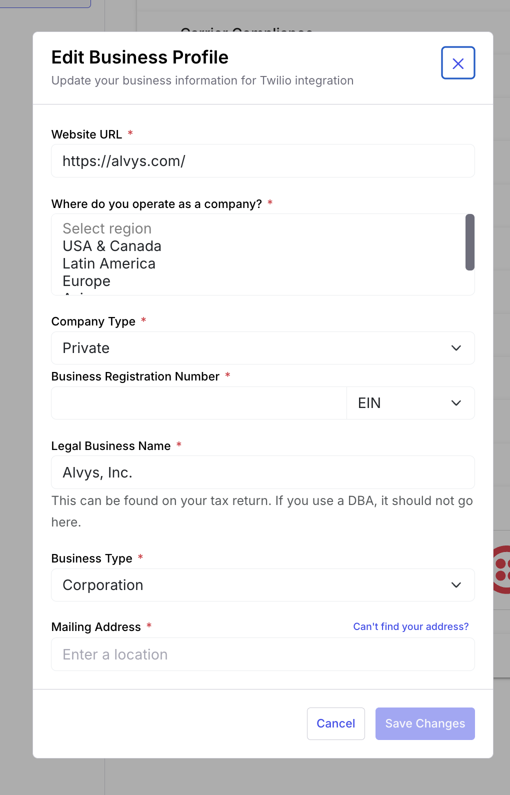 Image displaying “Edit Business Profile” form