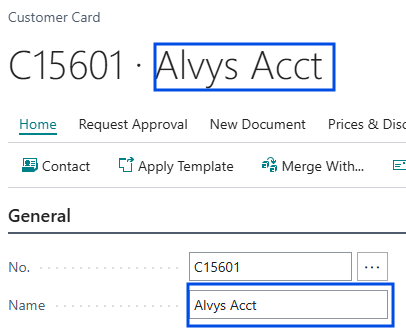 Customer Card in Business Central