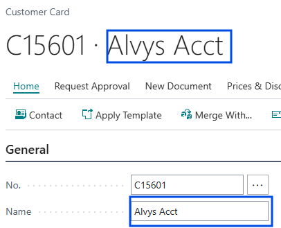 Customer Card in Business Central