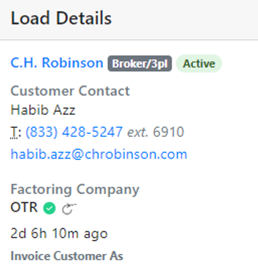 Refresh icon on the load details page used to trigger a credit check