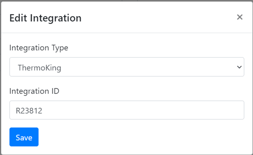Trailer record in Alvys showing the Integration ID field filled in with the trailer name from Thermo King