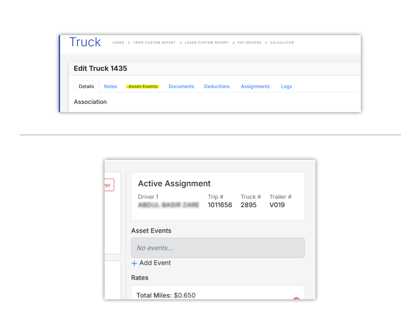 Asset Events in profile