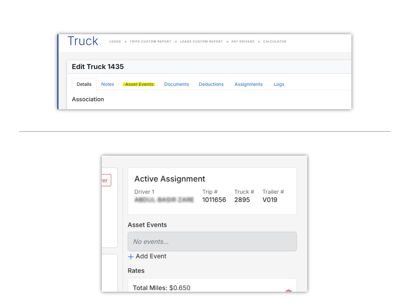 Asset Events in profile