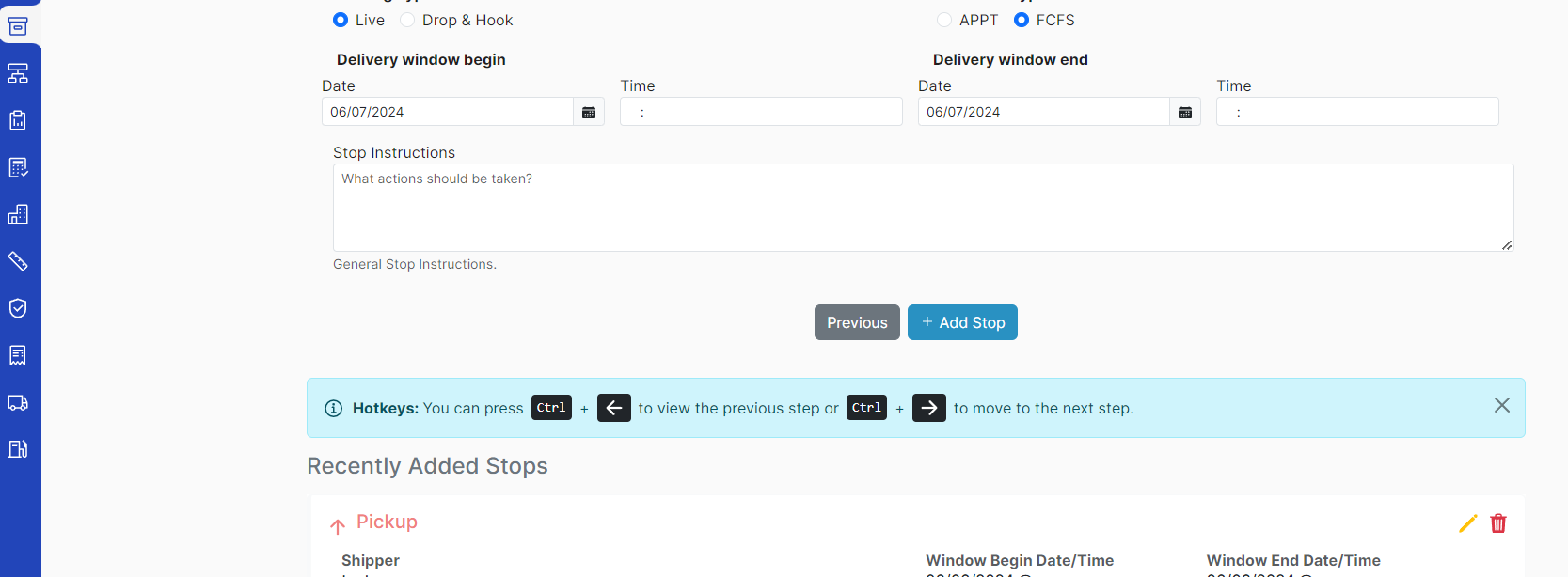 Completed load form with all required fields filled out, enabling the Create Load button
