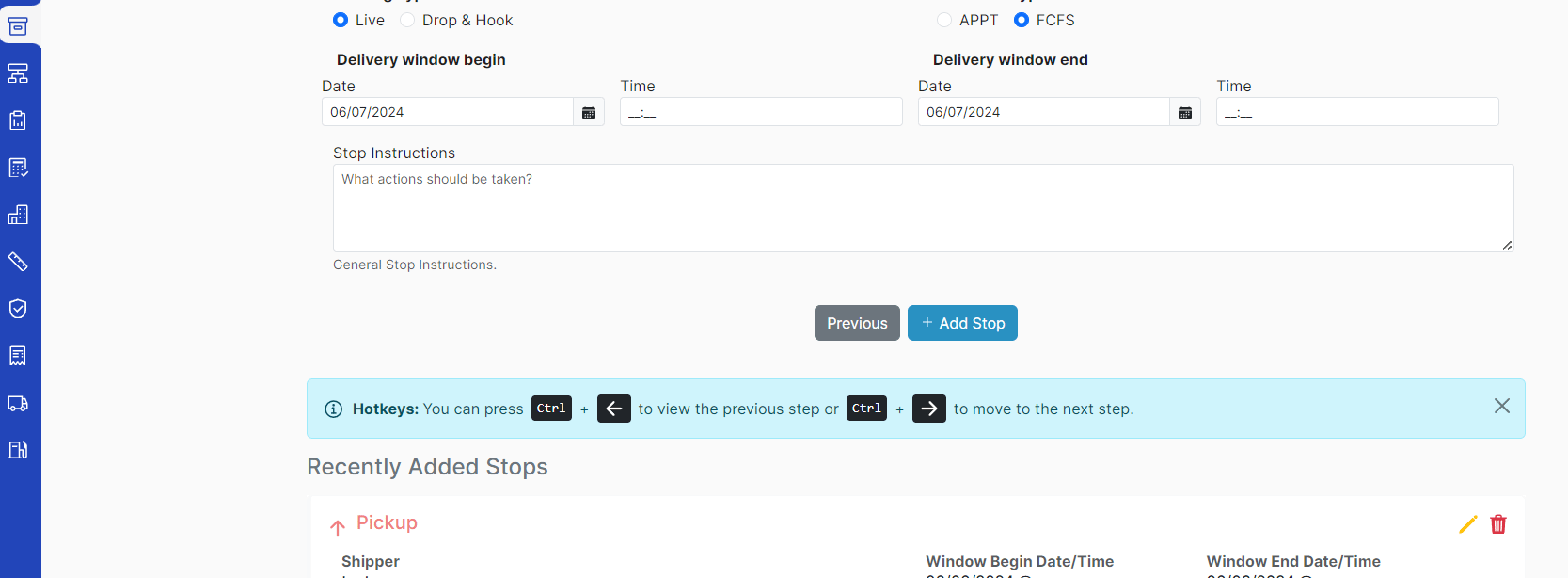 Completed load form with all required fields filled out, enabling the Create Load button