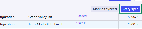 Retry sync button on the Error Transactions page