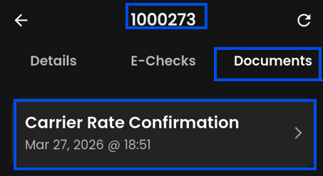 Mobile app carrier rate confirmation document view.