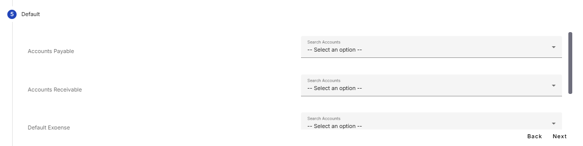 Default account mapping fields screen.