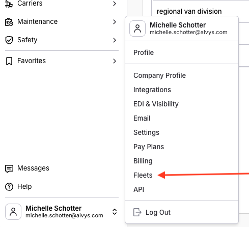 The main navigation showing the Management → Fleets path.