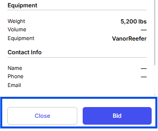 Bid button in side panel footer.