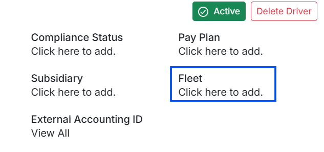 Image showing sample driver profile with “Fleet” input field.