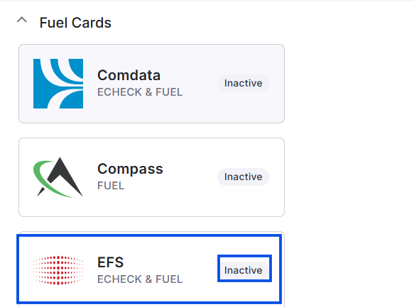 This image shows the EFS integration configuration form in Alvys with fields for username, password, contract ID, master contract ID, carrier ID, and subsidiary selection.