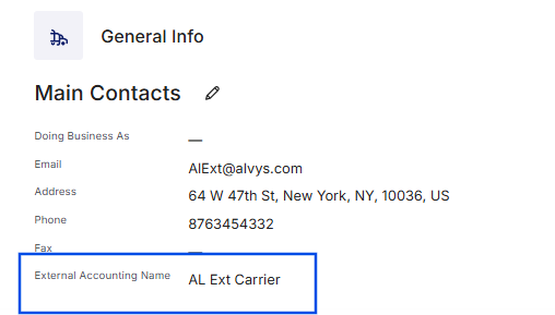 External Accounting Name on Carrier Profile