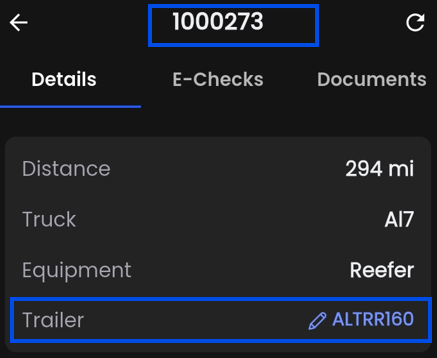 Mobile app trailer number field on load screen.