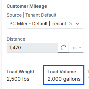 Image showing load volume field on load details page