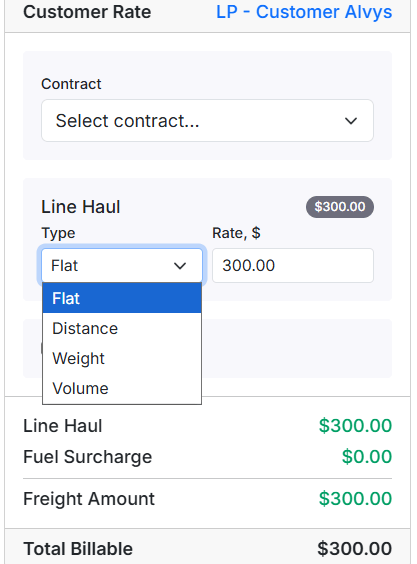 Money Box with a rate type selected