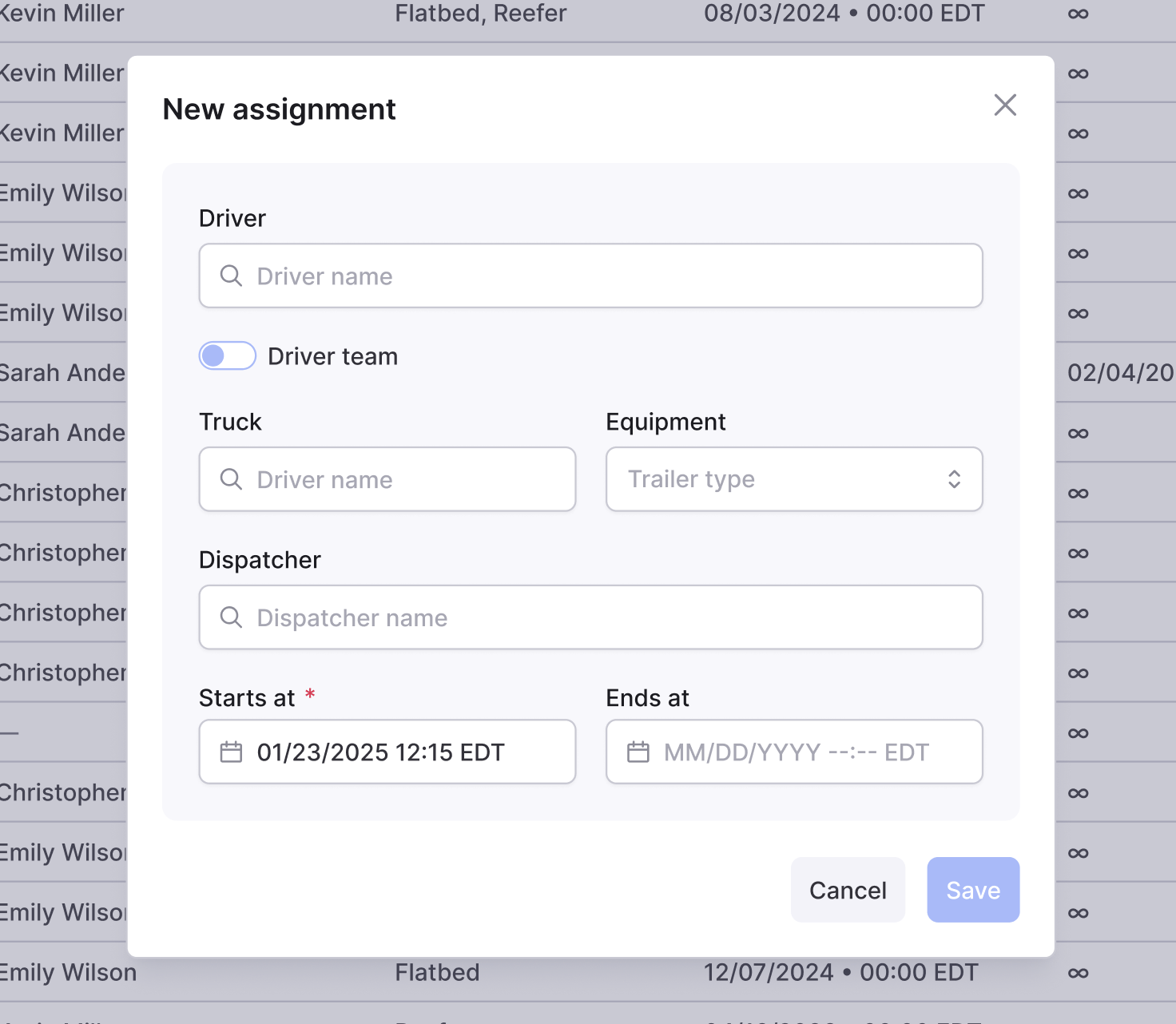 Screenshot of the New Assignment Preference modal.