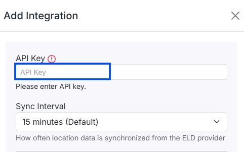 Image showing the Alvys “Add Integration” form for RoadStar Eld