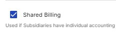 Screenshot showing the Shared Billing toggle in the QBD integration settings.