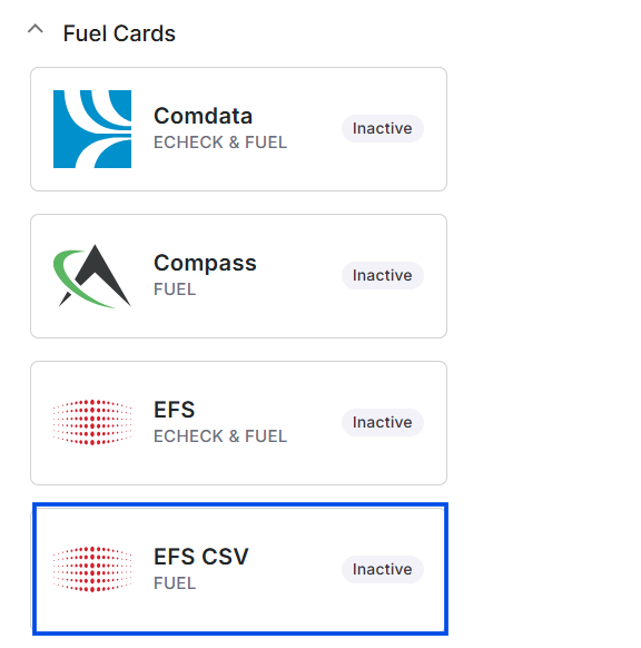 This image shows the Integrations section in Alvys Management with EFSCSV integration