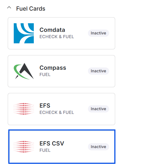 This image shows the Integrations section in Alvys Management with EFSCSV integration