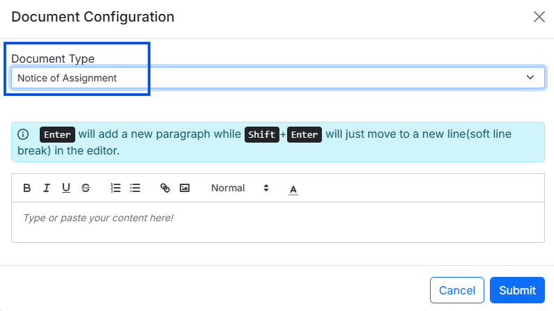 Image showing Document Configuration Form
