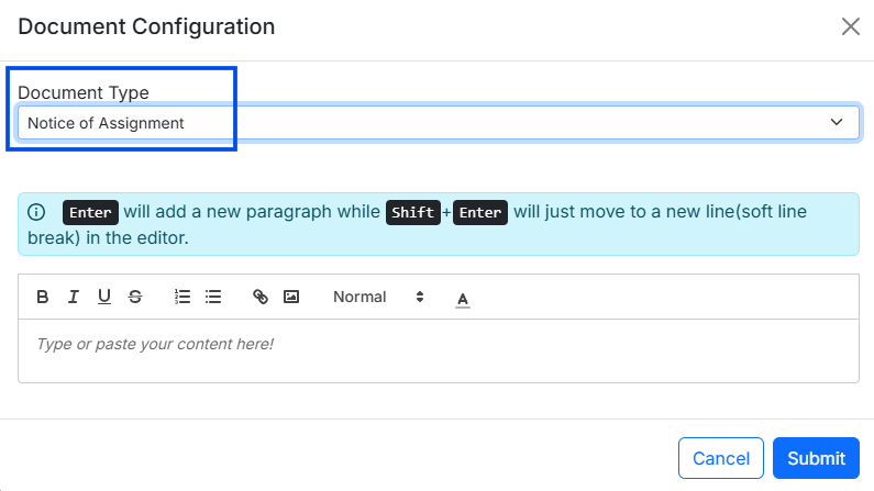Image showing Document Configuration Form