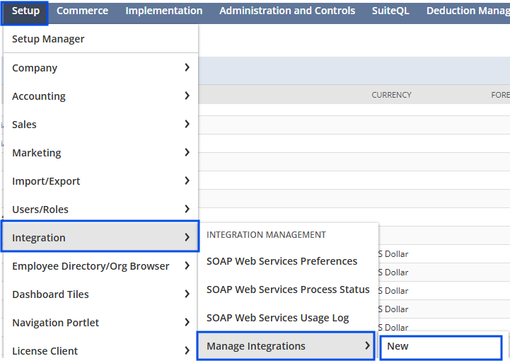 Creating a new integration record (Manage Integrations > New)