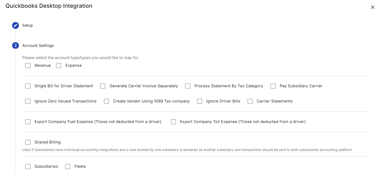 Alvys QuickBooks Desktop configuration settings panel