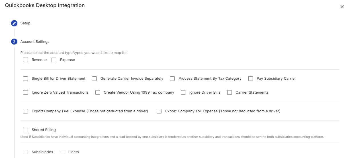 Alvys QuickBooks Desktop configuration settings panel