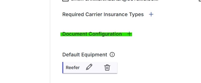 Document Configuration section of Company Profile with the Manage Important Info window for adding the Notice of Assignment
