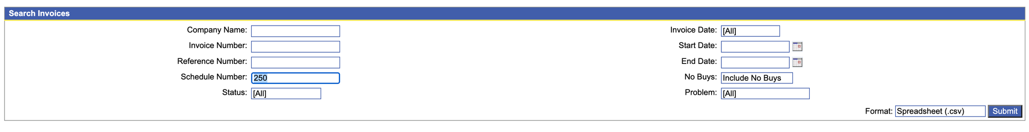 Apex Capital portal Purchase Schedule Report query with the Schedule Number field