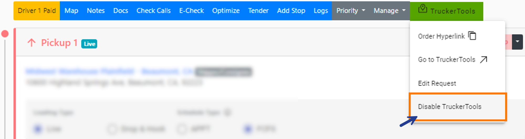 Edit and disable options in the Load Tracking tab