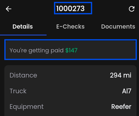 Mobile app load screen showing payable amount field.