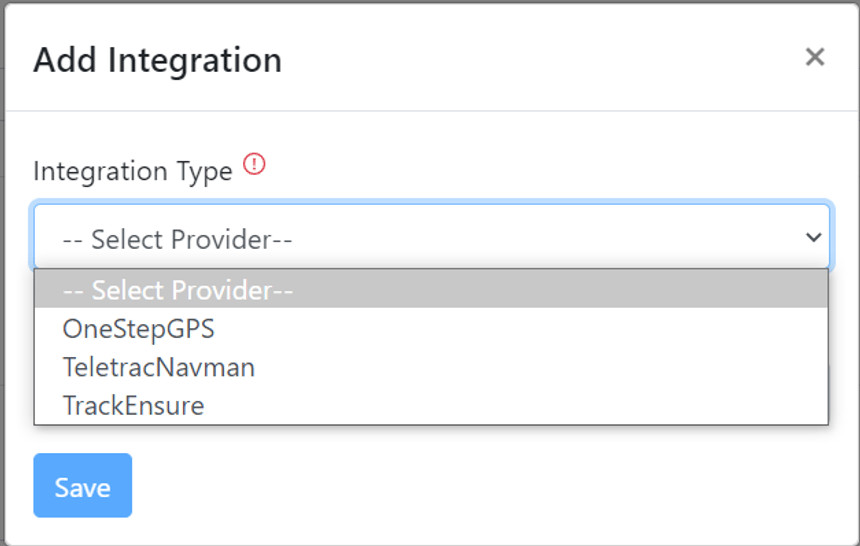 Truck record in Alvys showing the Integration ID field filled in with the vehicle name from Teletrac Navman