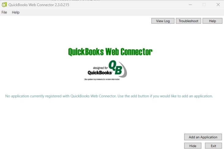 QuickBooks Web Connector application window.