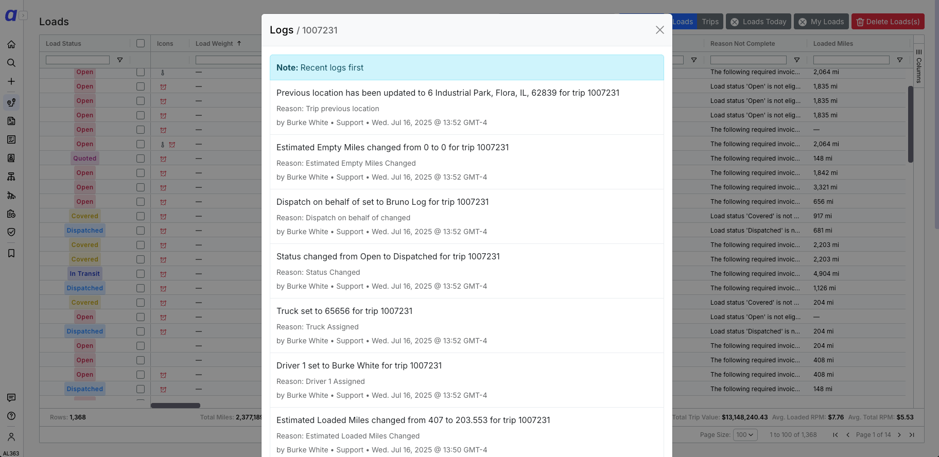 Logs side panel